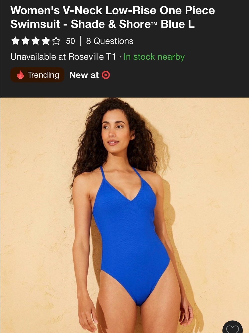 Royal Blue One-Piece V neck Swimsuit